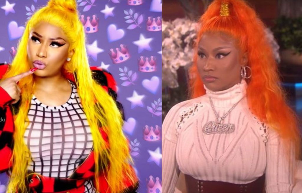 Nicki Minaj rocking yellow hair vs orange hair| Image: Pinterest