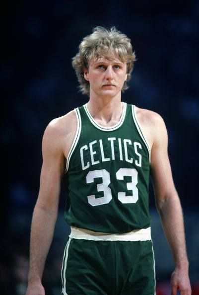 Larry Birds in his Celtics jersey