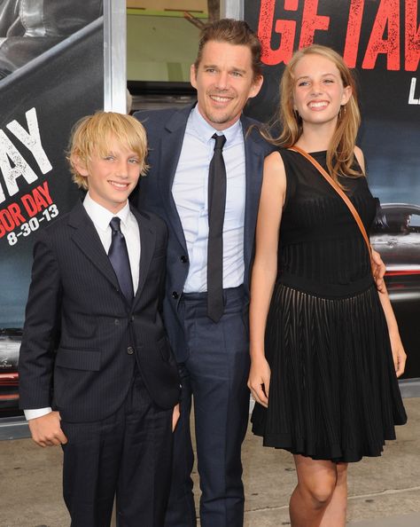 Ethan Hawke with his two older kids 