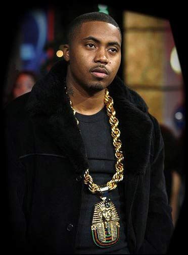 Nas posing with his expensive neckpiece