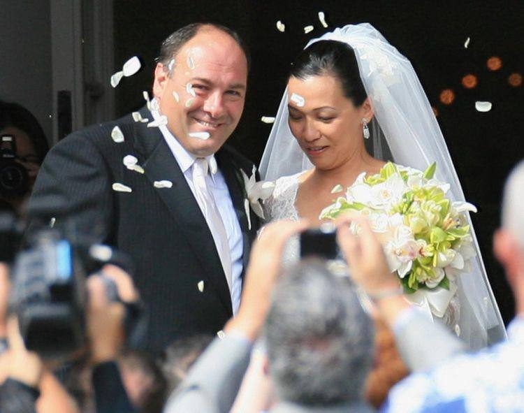 A picture of Deborah Lin and James Gandolfini at their wedding