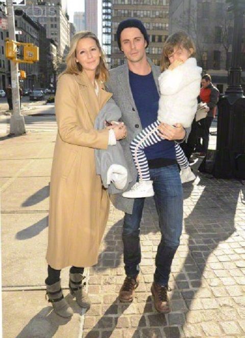 Matthew Goode with his wife and son