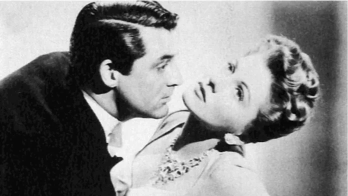 Photo of Cary Grant and Joan Fontaine from an ad for the 1941 film Suspicion in the trade publication Motion Picture Herald.