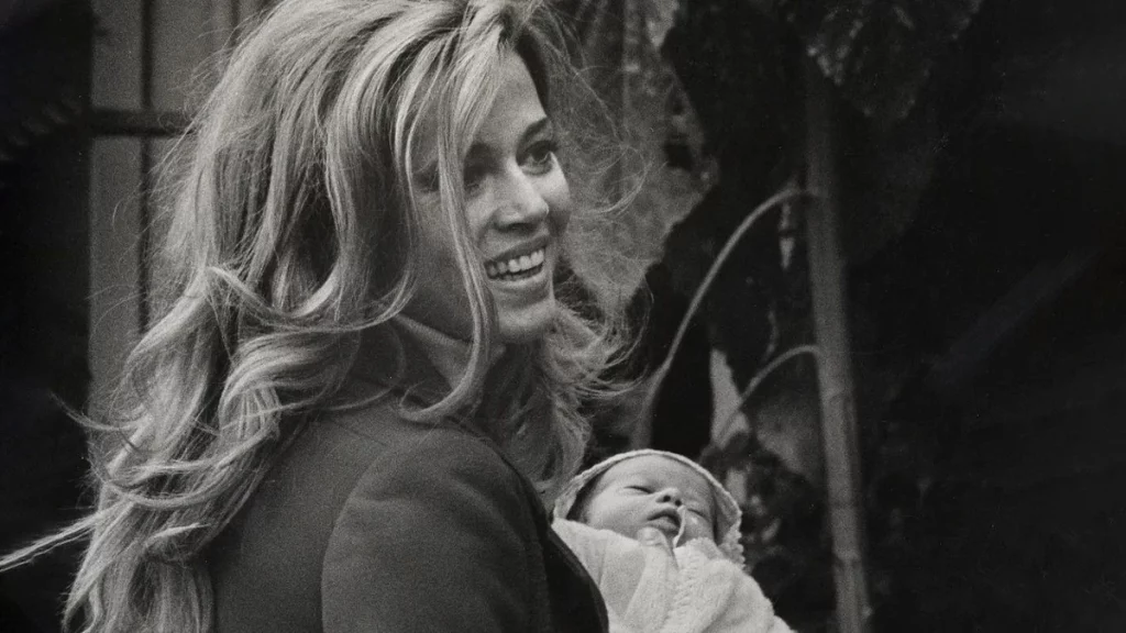 Jane Fonda with Newborn Vanessa Vadim by Ron Galella