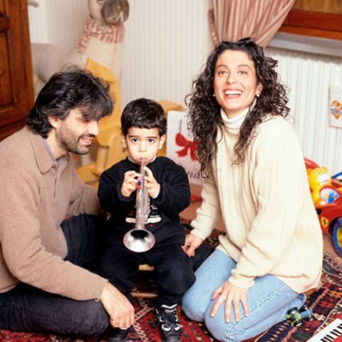 Andrea Bocelli with Enrica Cenzatti and their son 