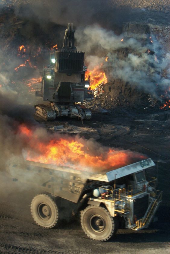 Burning coal at a mine
