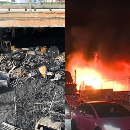 LA freeway gutted by fire /Unmoving vehicles due to a fire incident