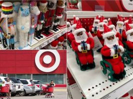 A Collage of a Target Store and Some of its "Woke" Christmas Collections