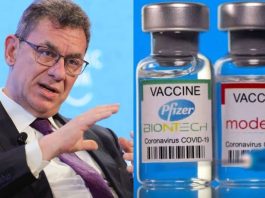 A collage of Albert Bourla and vials of COVID-19 vaccine
