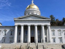 A frontal view of the Vermont State House in Montpelier.