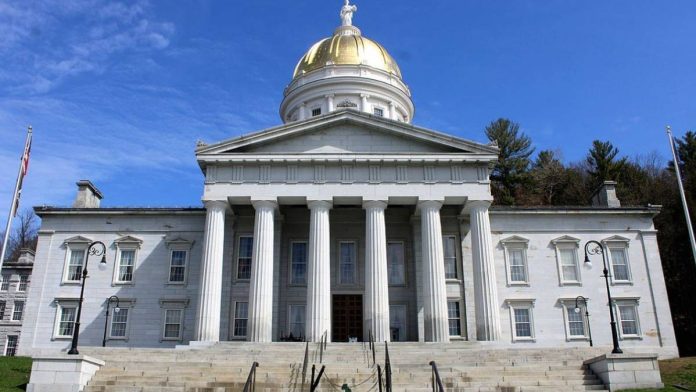 A frontal view of the Vermont State House in Montpelier.