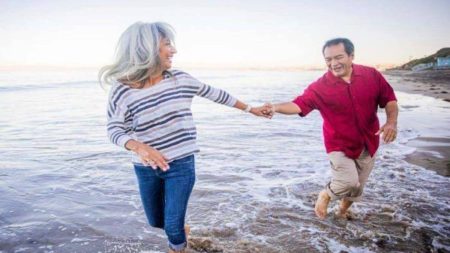 A picture of senior citizens at the beach