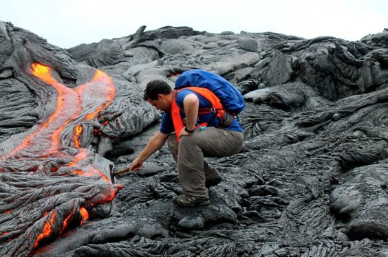 A geologist at a volcano