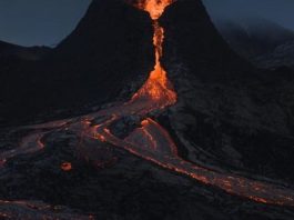 A picture of an active volcano in Iceland
