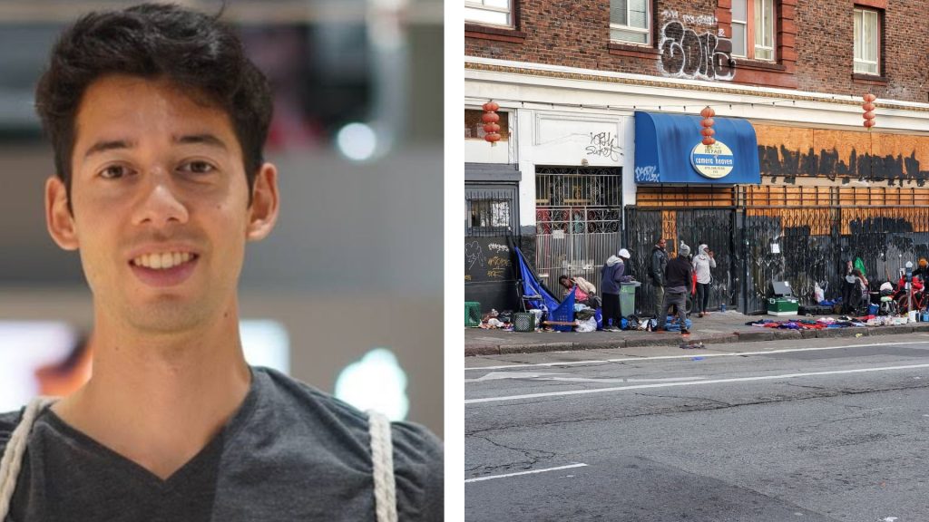 A collage of a picture of Jeremy Bernier and a picture of a street at Tenderloin