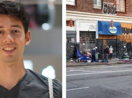 A collage of a picture of Jeremy Bernier and a picture of a street at Tenderloin