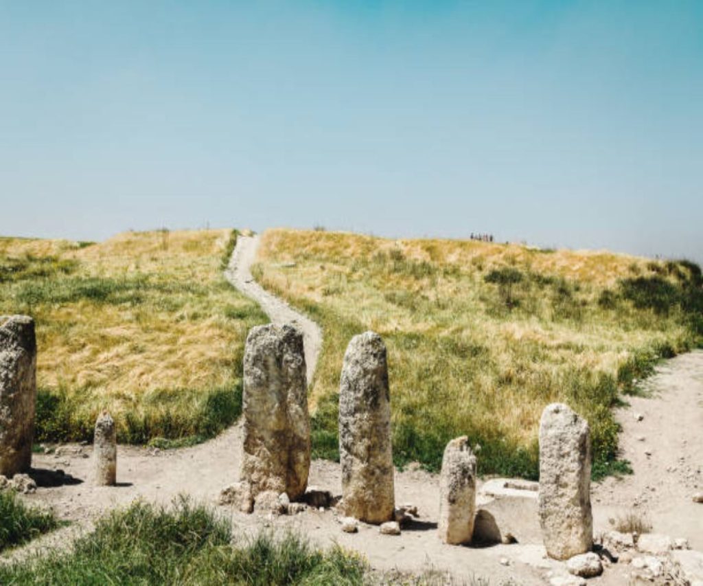 Tel Gezer archaeological site with ten monumental standing stones

