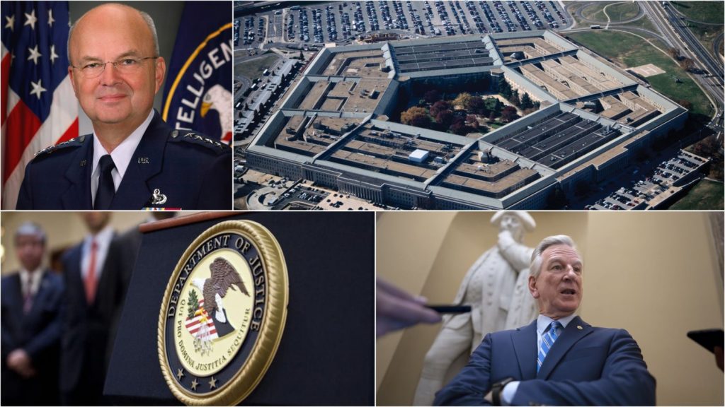 A Collage of General Hayden, Department of Justice, Pentagon, Senator Tuberville