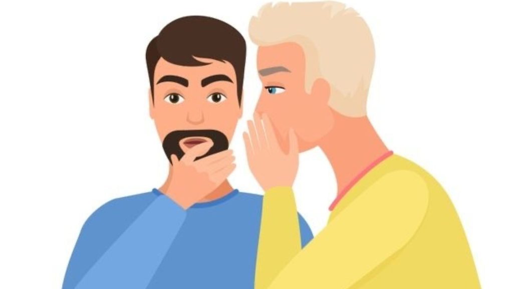 An illustration of someone whispering in another person's ear