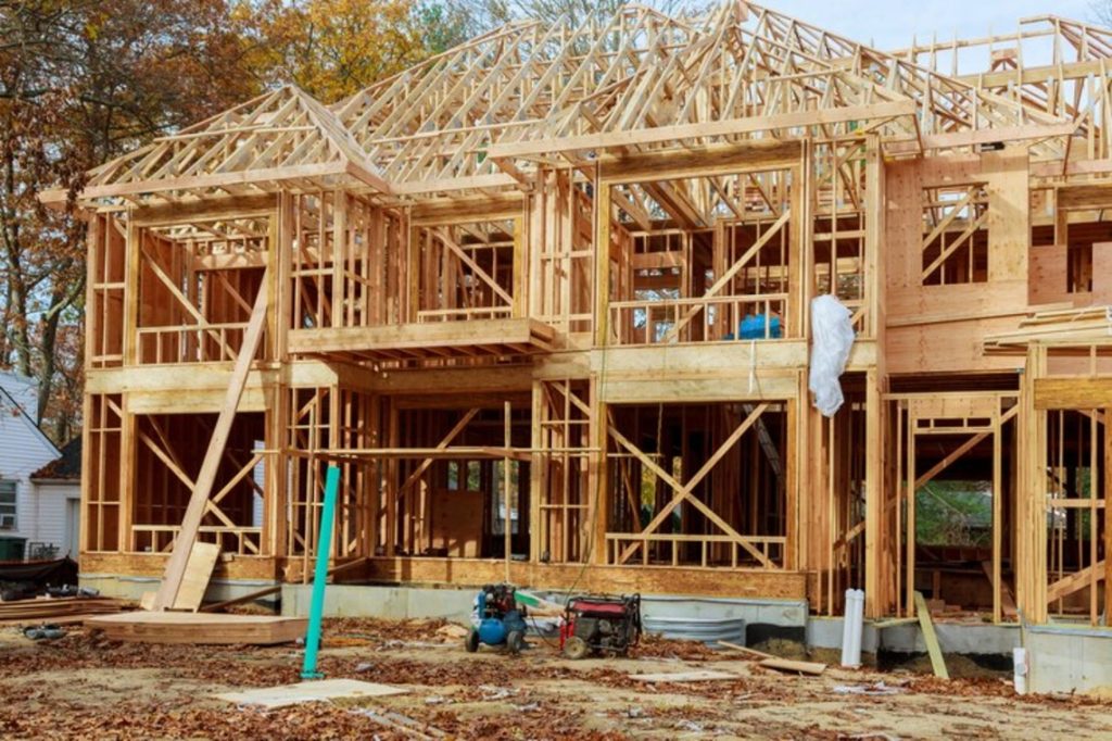 Woodframed family house under construction