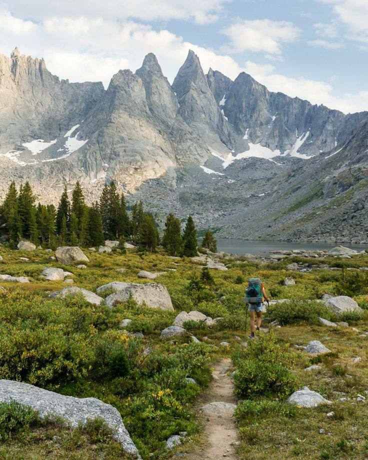 A picture of a tourist going hiking in Wyoming