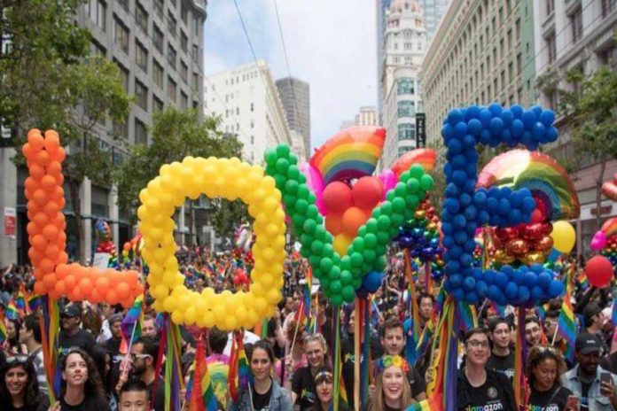A picture of the LGBTQ community at a pride month celebration