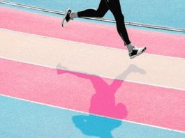 A Track Painted With the Colors of the Transgender Flag