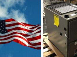 The American flag and a gas furnace