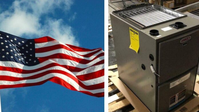 The American flag and a gas furnace
