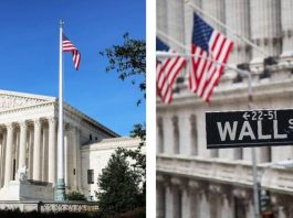 collage of the US Supreme Court and Wall Street