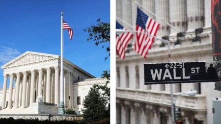 collage of the US Supreme Court and Wall Street