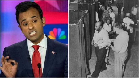 Vivek Ramaswamy Speaking at a Republican Debate and Voting Booths in 1945