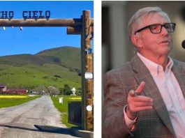 A collage of the ranch's entrance and Judge Philips making a speech at an event