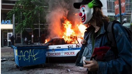 A Chicago Police Vehicle on Fire During the Georgle Floyd Protests