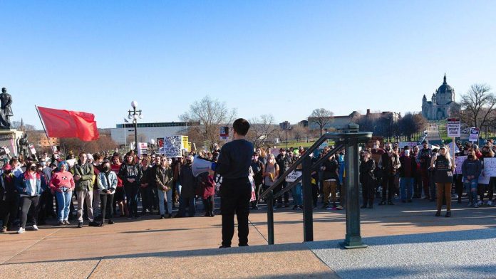 Pro-abortion protesters at a rally.