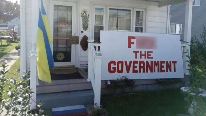 The “F—- The Government” sign in front of Bliler's home