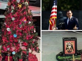A Collage of the Satanic Tree and Congressman Mike Gallagher
