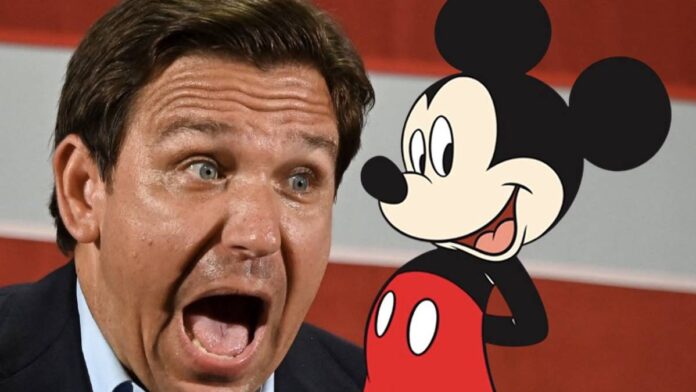 A mixed image of Gov. DeSantis and Micky Mouse