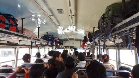 Travelers on a bus.