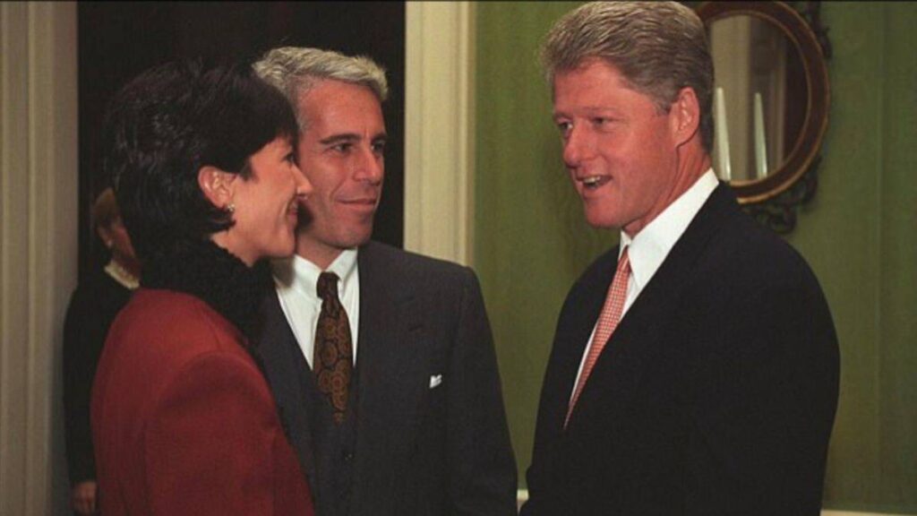 Jeffrey Epstein, Ghislaine Maxwell, and Bill Clinton at the White House