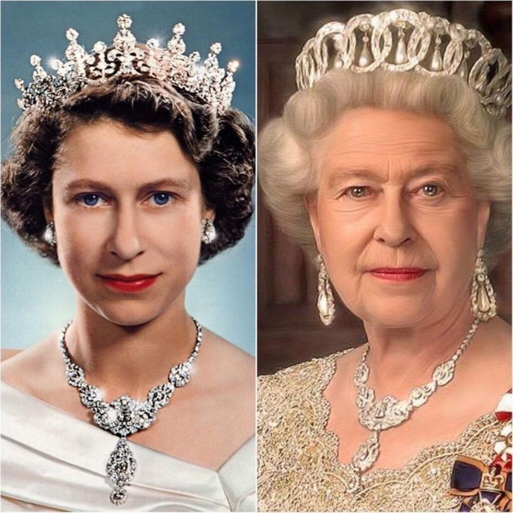 Photo of Queen Elizabeth as a younger person and as an older person