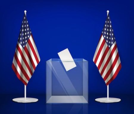 A Ballot Box and the U.S. Flag