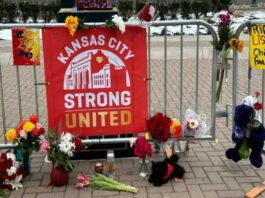 A picture of memorial set for the Chiefs rally shooting victim