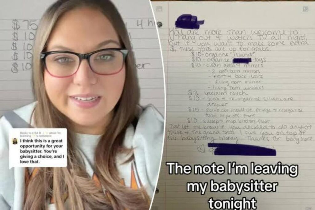 A picture of the TikTok mom's note to her babysitter