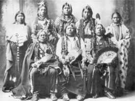 A black and white photo of the Tonkowa native tribe