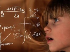 Young girl thinking on maths problems.