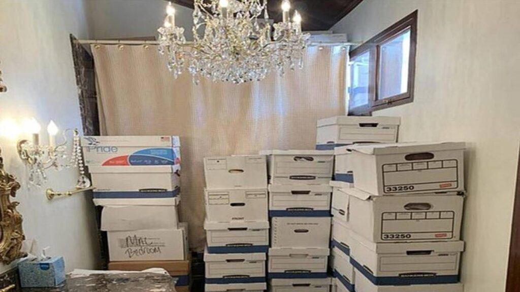Boxes of classified documents stacked away in a bathroom at Trump’s residence