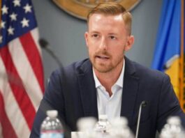Oklahoma Superintendent of Public Instruction Ryan Walters speaks during a special state Board of Education meeting on April 12, 2023, in Oklahoma City.