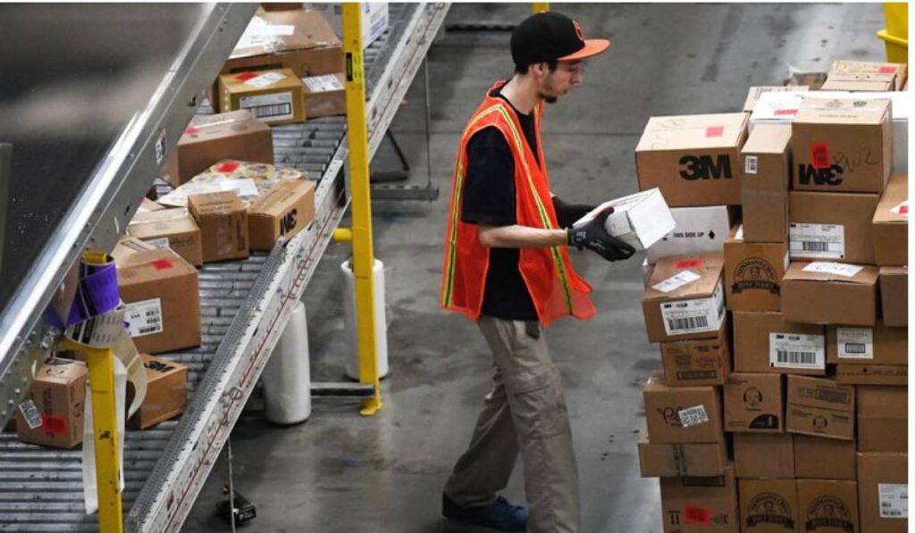 An Amazon employee at work