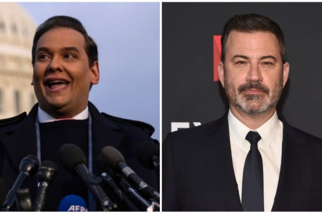 A collage of George Santos and Jimmy Kimmel